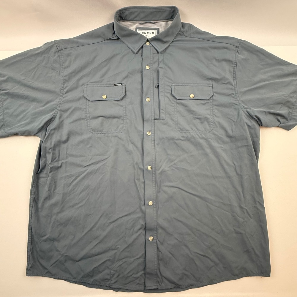 Poncho Mens XXL Regular Fit Short Sleeve Magnetic Pocket Performance Shirt Gray